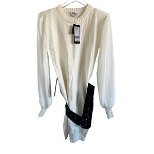 Bebe Belted Bold Shoulder Sweater Dress
